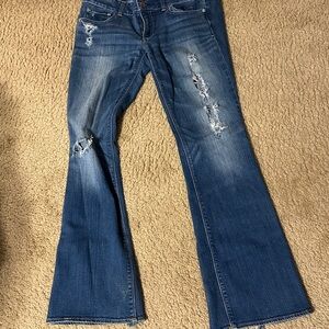 American Eagle Outfitters Flare Distressed Blue Jeans